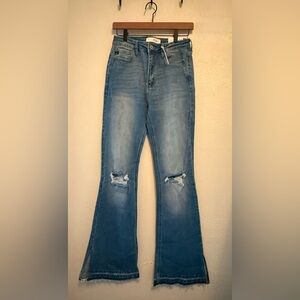 KanCan Blue Flare Wide Leg Jeans with Distressed Details